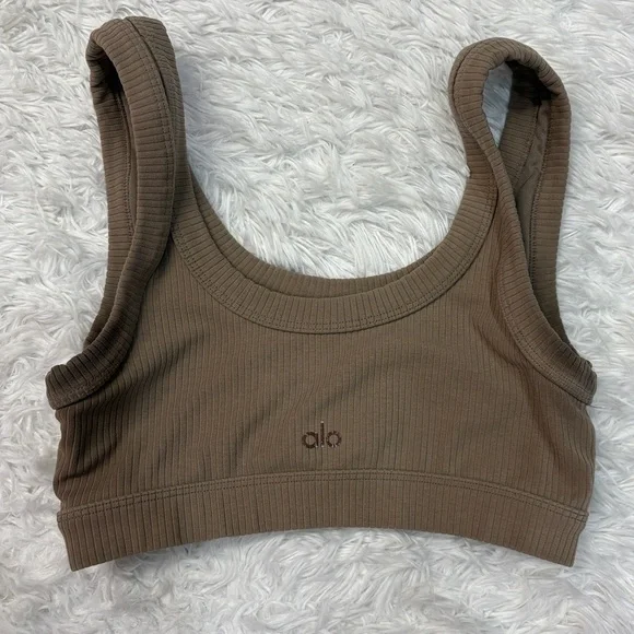 Alo Yoga Tan Ribbed Sports Bra - Picture 1 of 4
